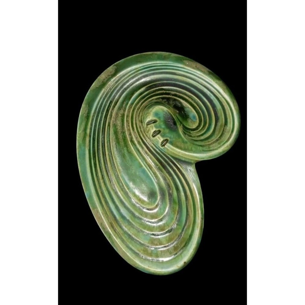 Large 1970's Ceramic Abstract Freeform Drip Glazed Atlantic Mold Ashtray Green - Picture 14 of 14